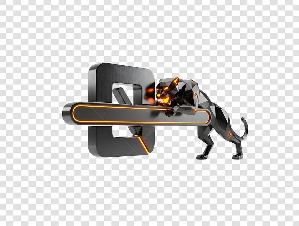 Logotipo Pantera Geométrica 3D Preta e Laranja PNG com fundo transparente