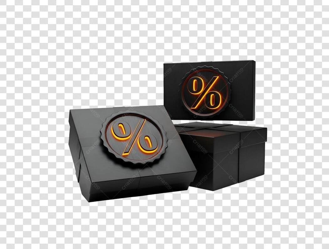 Elemento 3D Promoção Desconto Caixa Presente PNG com fundo transparente