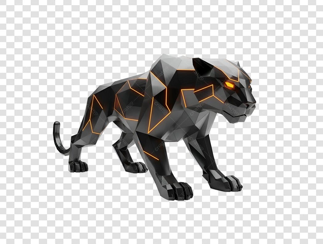 Logotipo Mascote Pantera Negra Geométrica Esportes Tecnologia Olhos Laranja PNG com fundo transparente