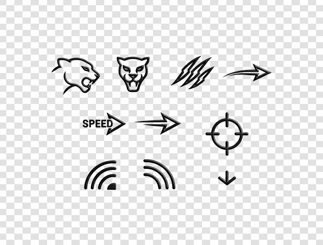 Vetores Ícones de Pantera Garra Velocidade Direção Sinais Wi-Fi Alvo PNG com fundo transparente