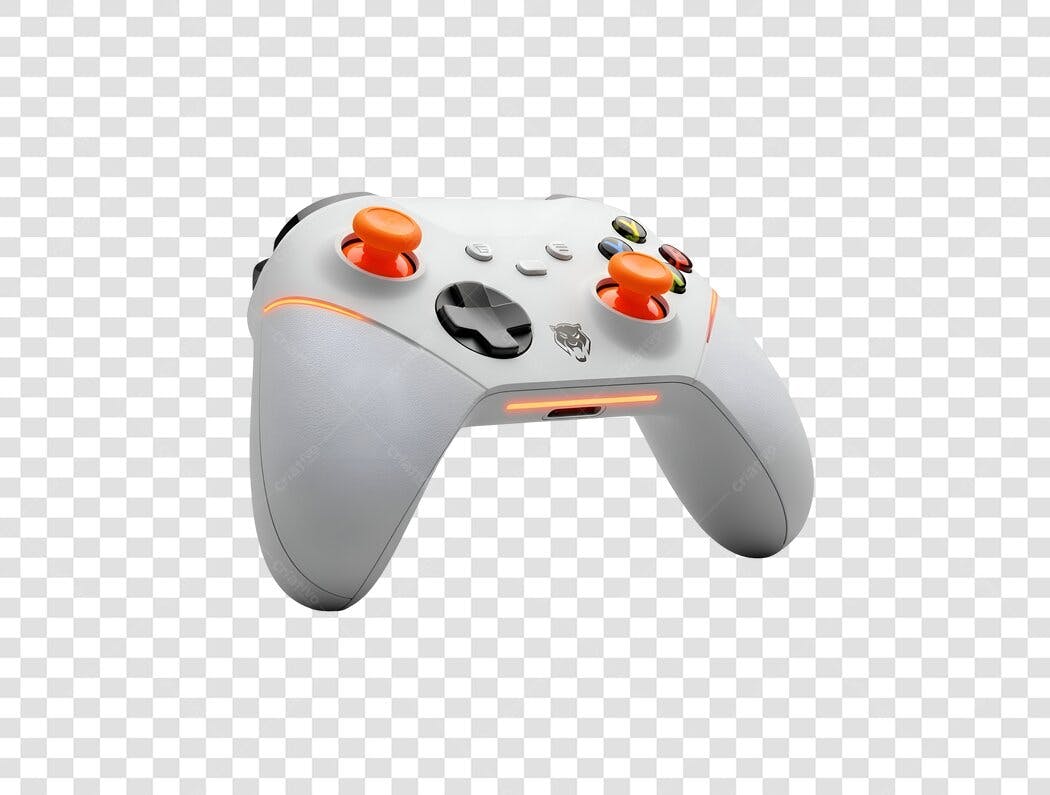 Controle de Jogo Branco Laranja para Gamer PNG com fundo transparente