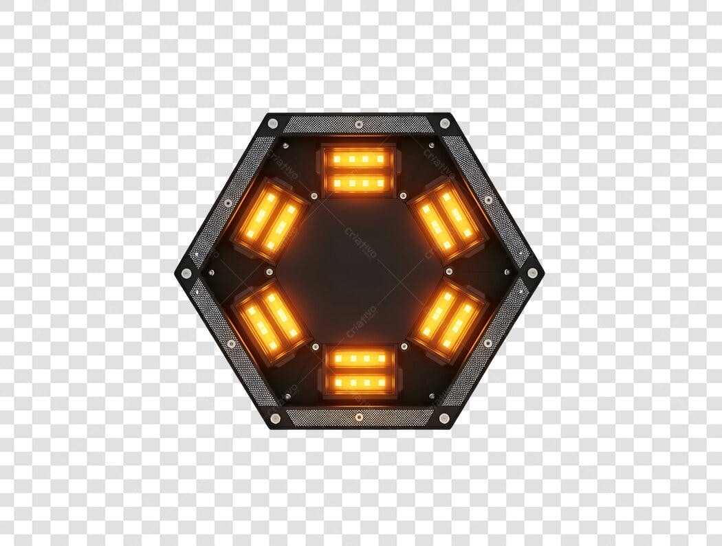 Elemento Gráfico Hexagonal com Luzes Laranja Brilhantes PNG com fundo transparente