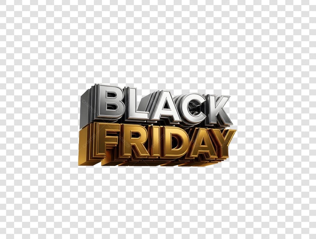 Banner Black Friday Promocional 3D Prata Dourado PNG com fundo transparente