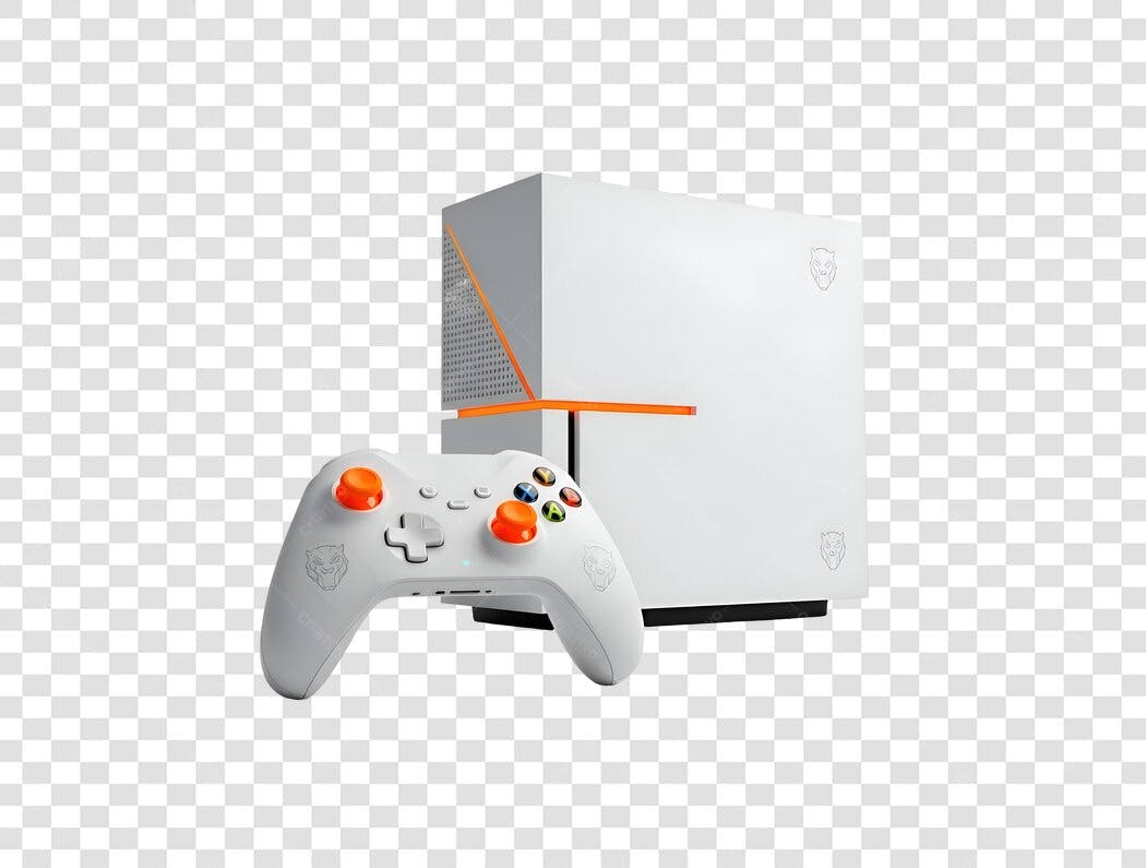 Console e Controle de Videogame Branco Laranja PNG com fundo transparente