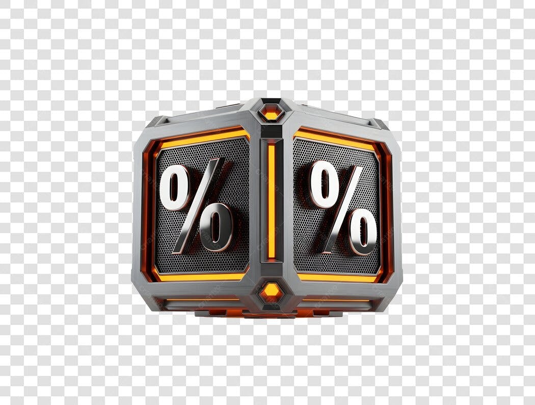 Icone 3D Desconto Porcentagem Laranja Prata PNG com fundo transparente