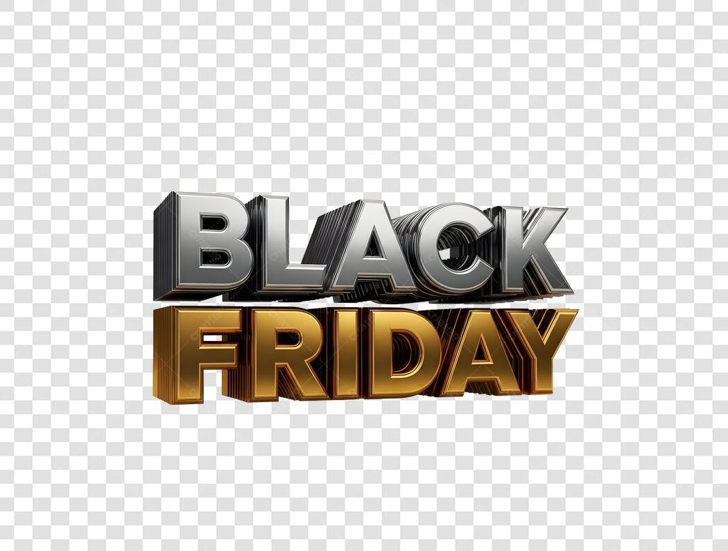 Elemento de texto 3D Black Friday metálico prata e ouro PNG com fundo transparente