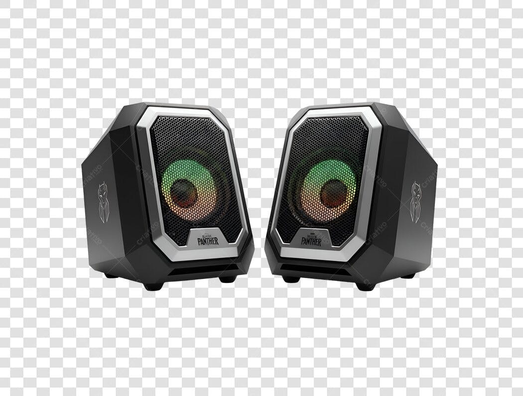 Par de Caixas de Som Gamer Preto Prata Verde Laranja PNG com fundo transparente