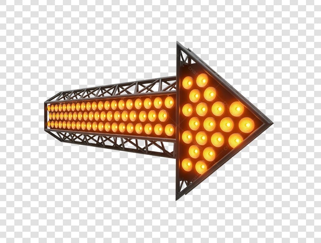 Seta direcional iluminada com lâmpadas LED estilo palco PNG com fundo transparente