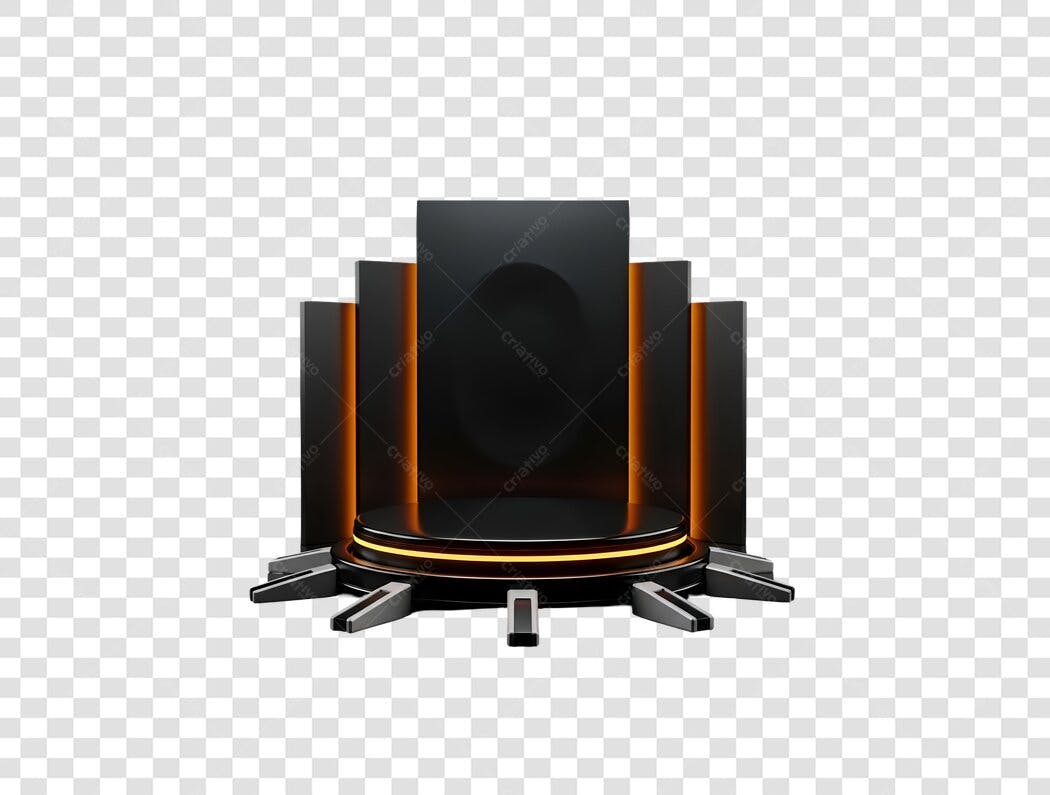 Pódio Display 3D Preto e Laranja Minimalista PNG com fundo transparente