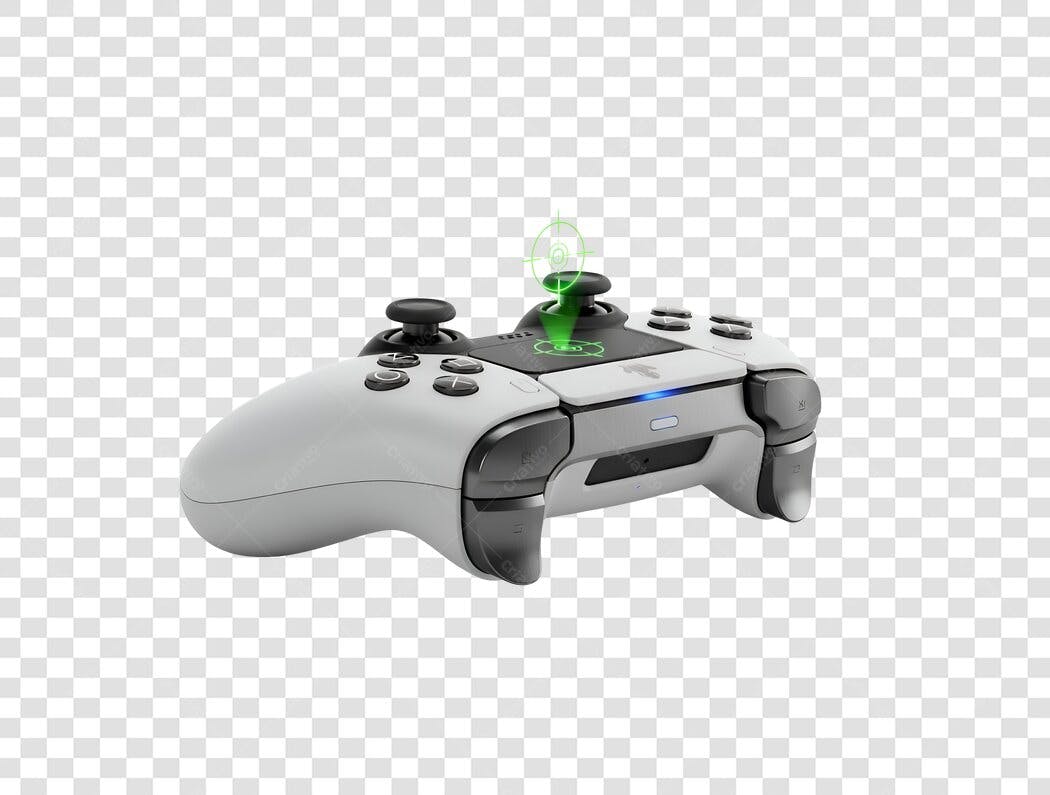 Elemento 3D Controle Gamer Branco Cinza Holograma Verde PNG com fundo transparente