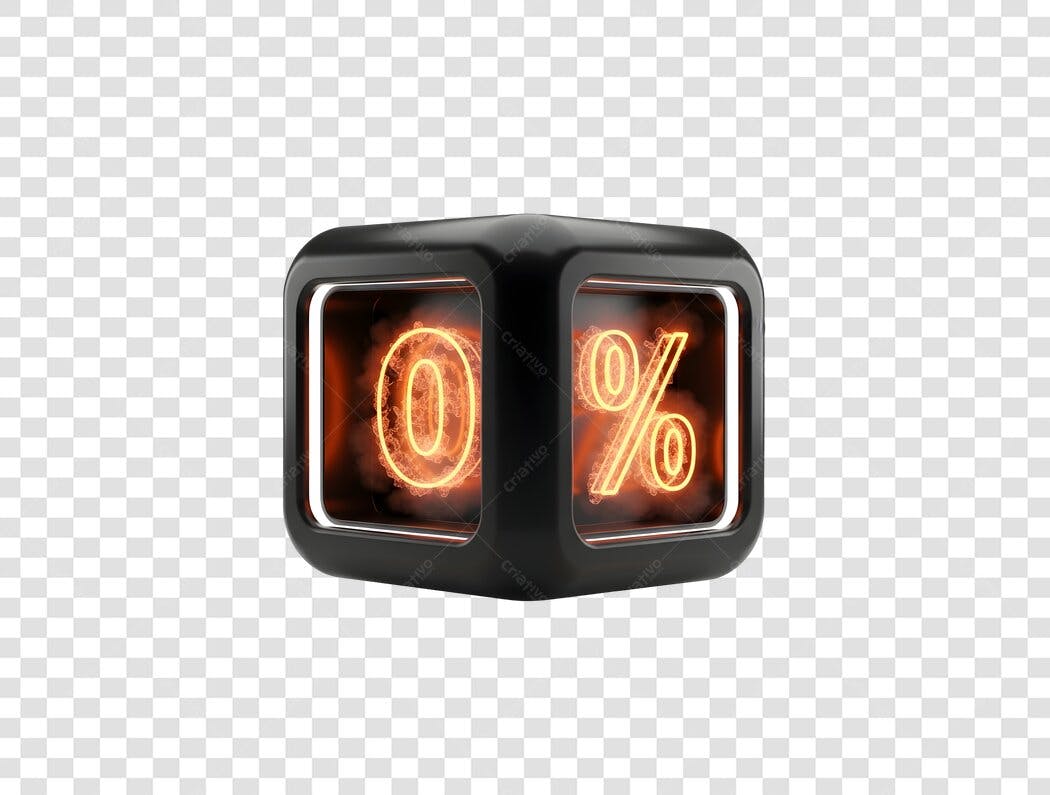 Ícone 3D Zero Porcento Desconto Neon Laranja Preto PNG com fundo transparente