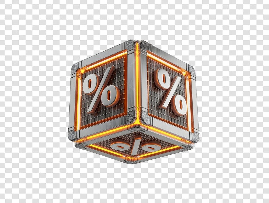 Ícone 3D de Porcentagem para Desconto e Promoção Laranja Prata PNG com fundo transparente