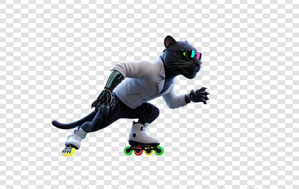 Ilustração Pantera Negra Robótica Patins Neon Óculos Estilo Urbano PNG com fundo transparente