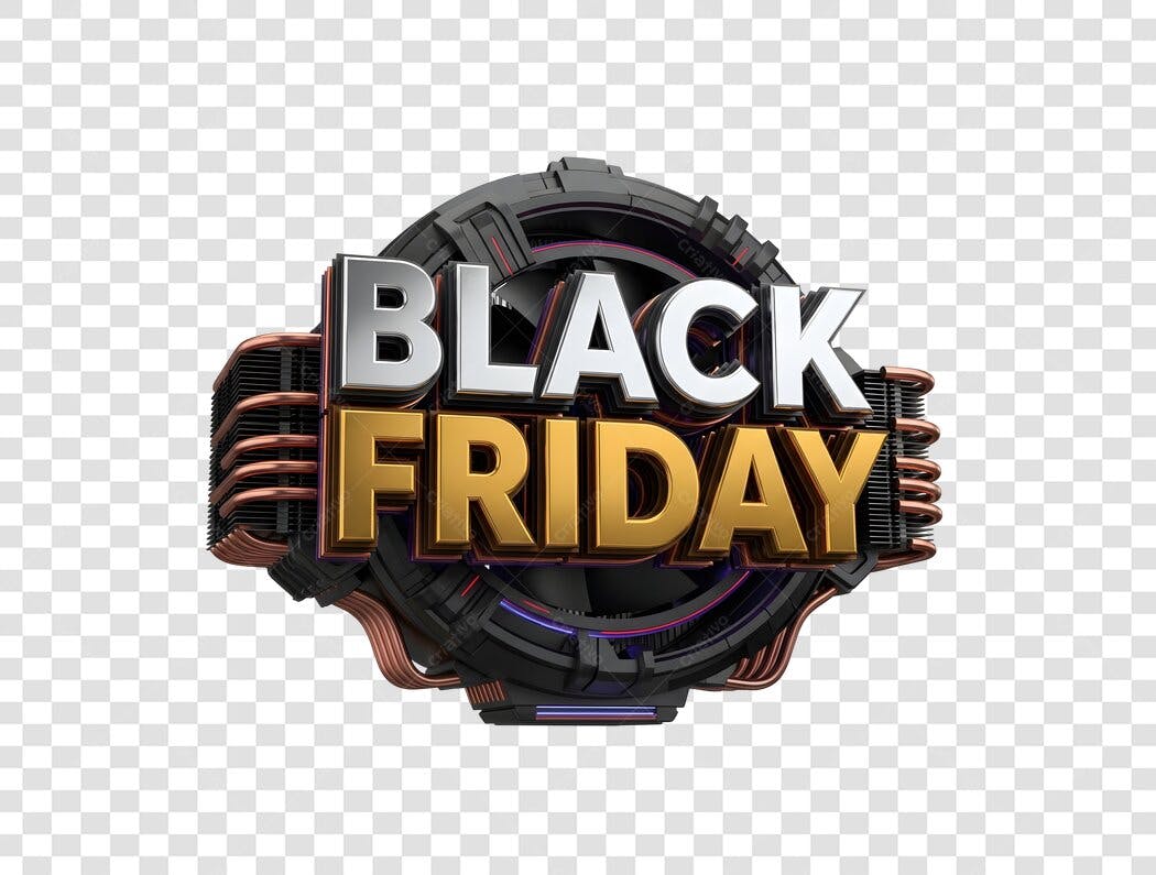 Selo 3D Black Friday Ofertas Metalizado Industrial PNG com fundo transparente