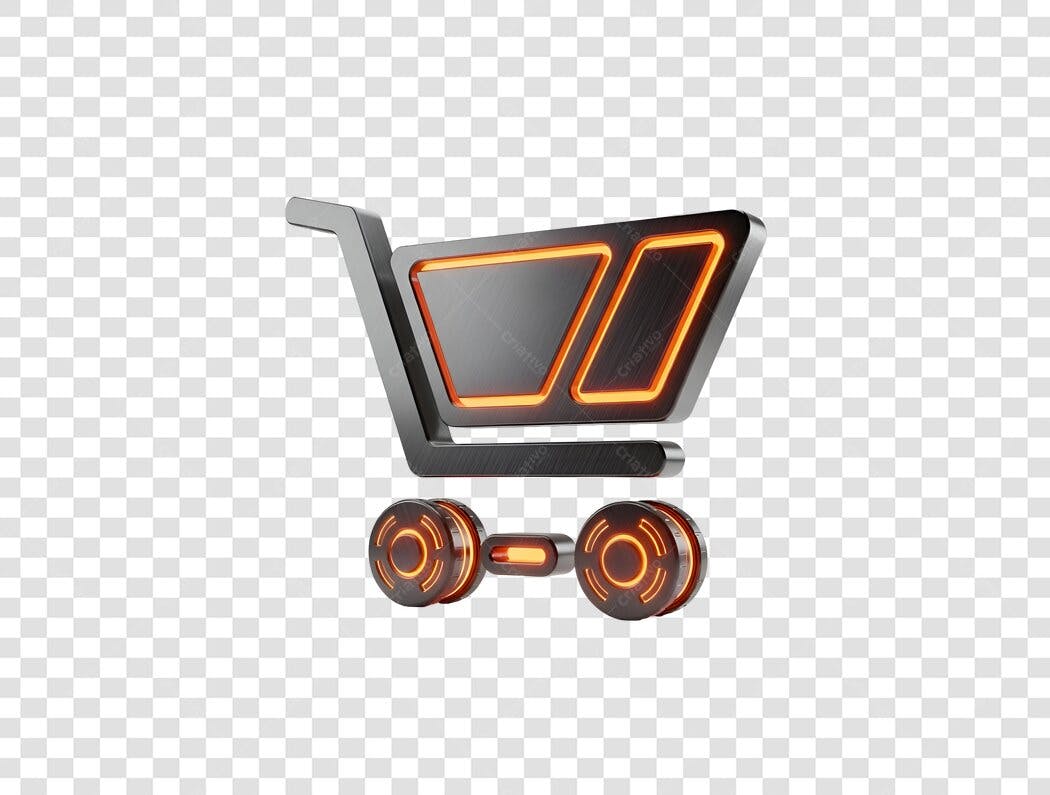 Ícone Carrinho de Compras E-commerce Cinza Laranja Neon PNG com fundo transparente