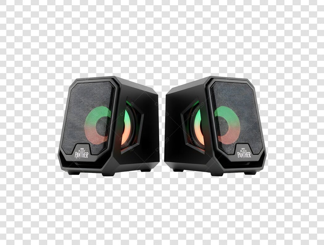 Par de Caixas de Som Gamer Pretas RGB Iluminação Black Panther PNG com fundo transparente