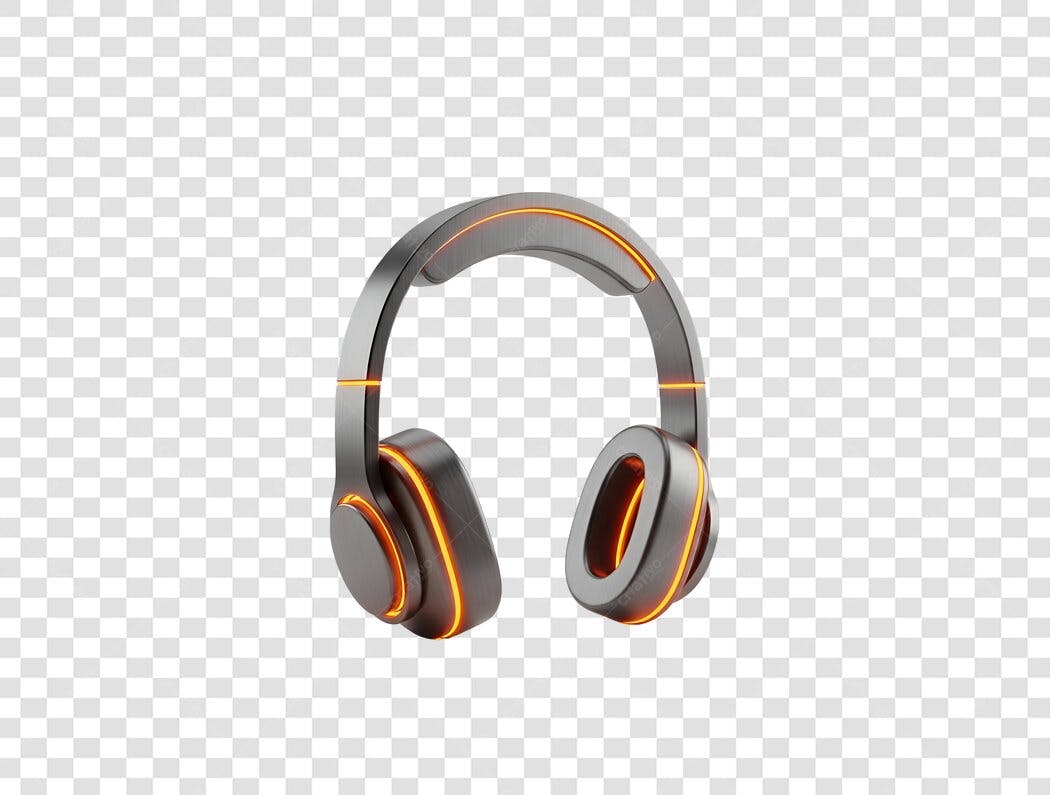 Ícone 3D Fone de ouvido moderno cinza com brilho neon laranja PNG com fundo transparente