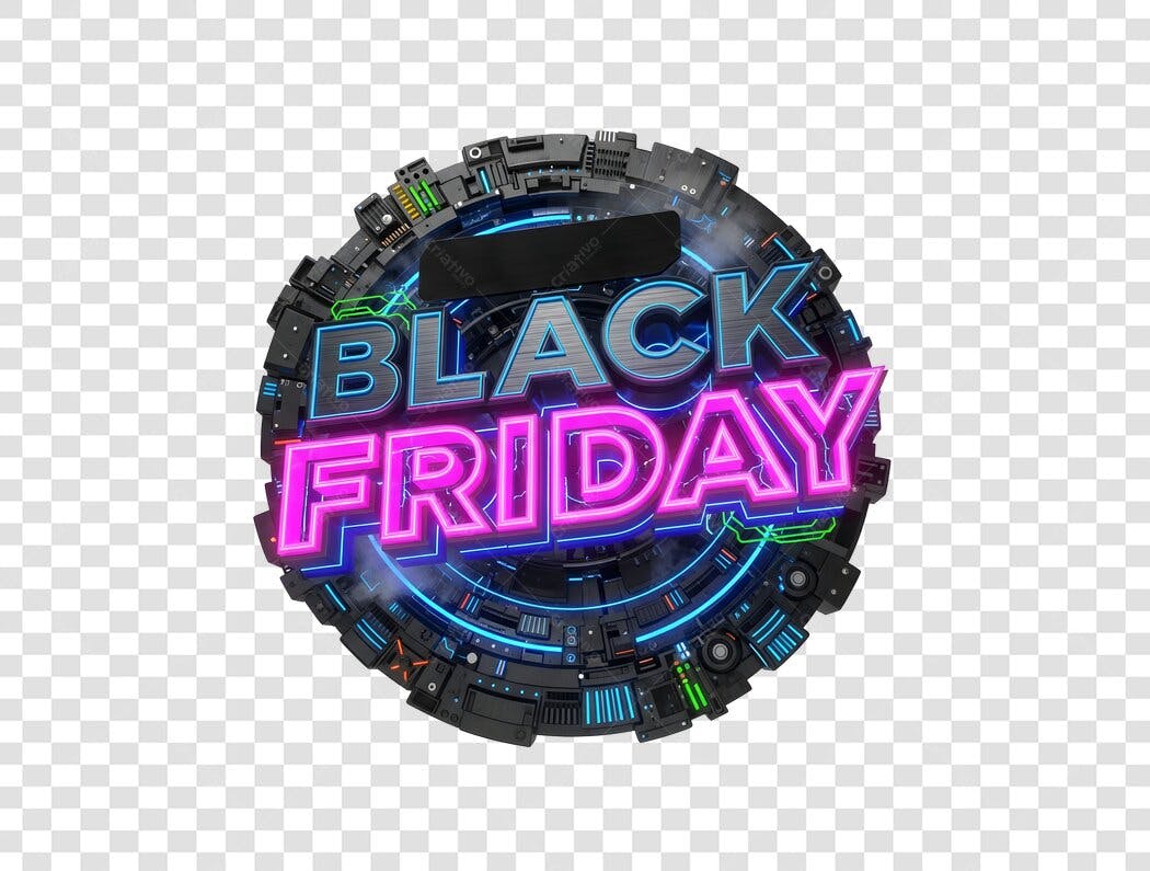 Elemento Gráfico Black Friday Futurista Neon Ciano Magenta PNG com fundo transparente