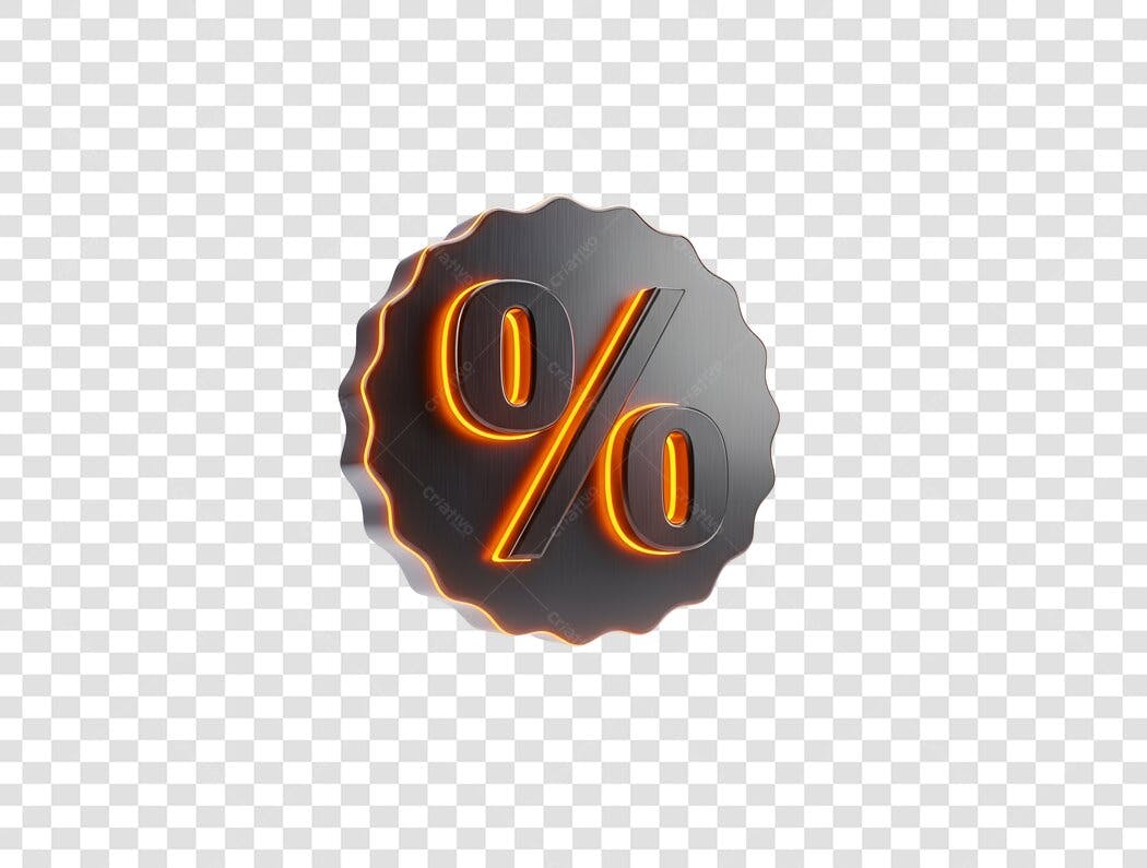 Ícone 3D de Porcentagem Laranja Neon para Ofertas e Vendas PNG com fundo transparente