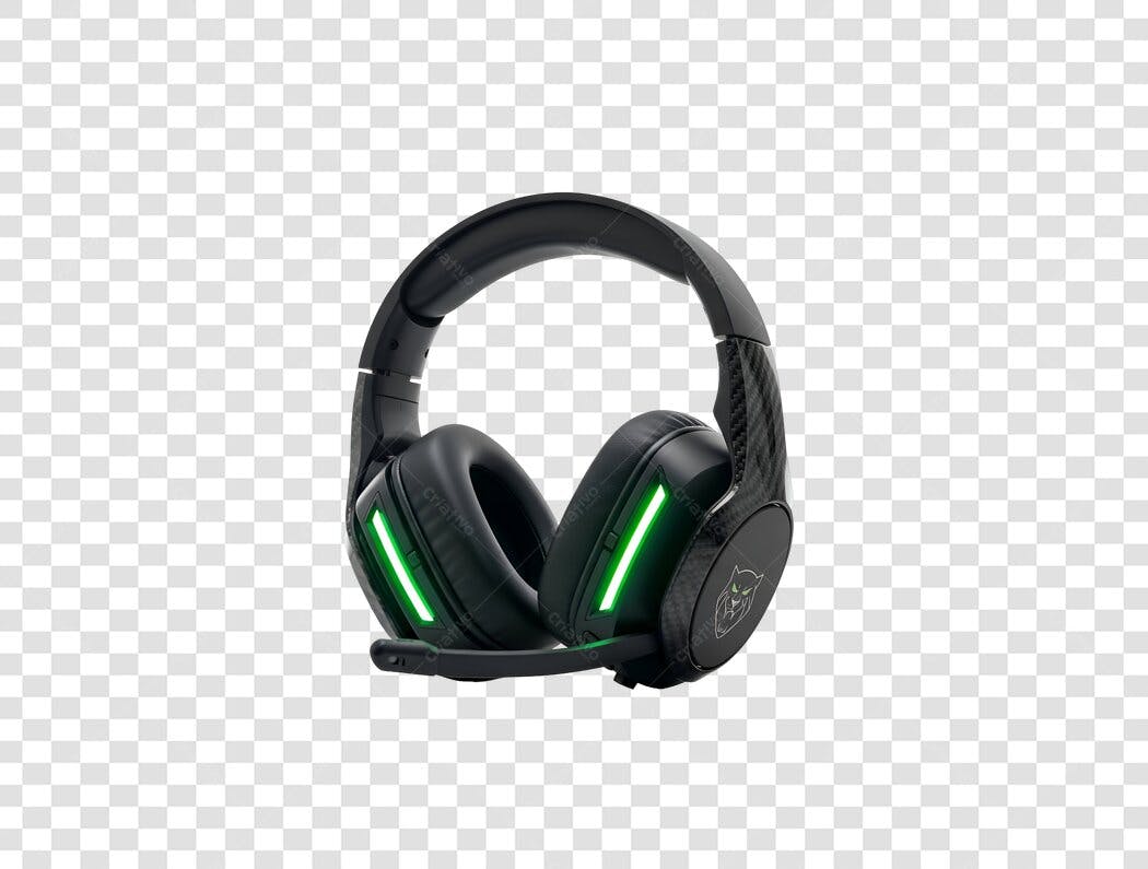 Recurso gráfico Fone de ouvido gamer preto luz verde PNG com fundo transparente