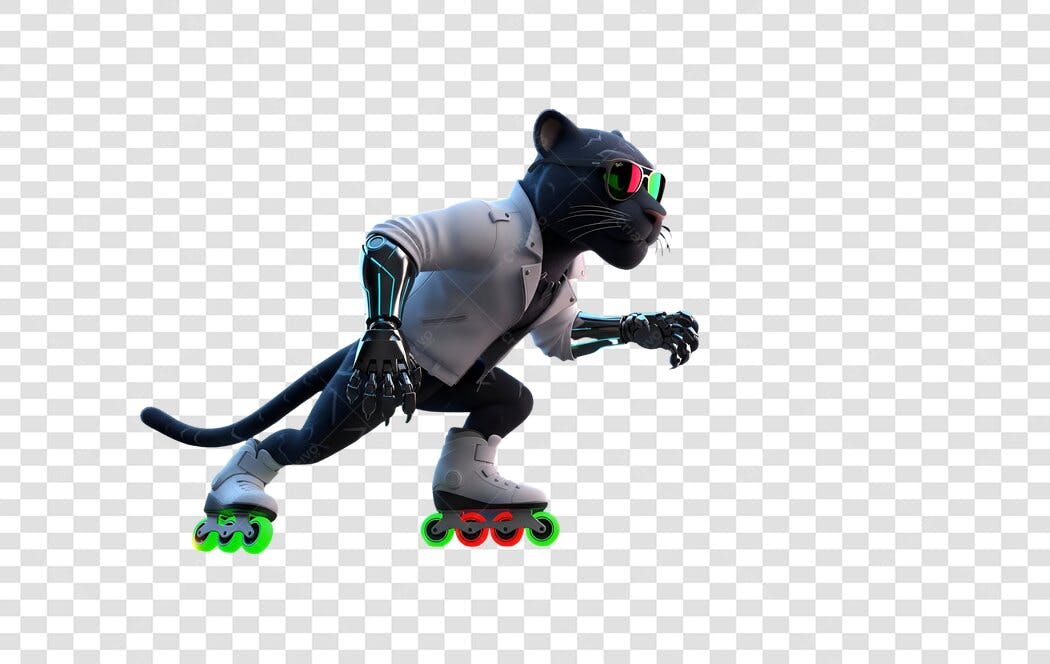 Personagem Pantera Negra Cibernética Patins Óculos Neon PNG com fundo transparente
