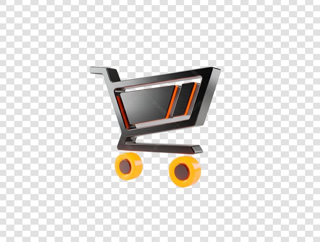 Ícone Carrinho de Compras 3D Preto Laranja para E-commerce PNG com fundo transparente