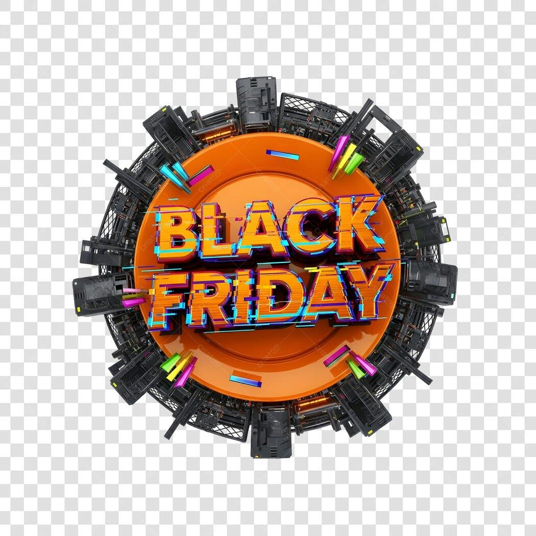 Selo Black Friday Efeito Glitch 3D PNG com fundo transparente