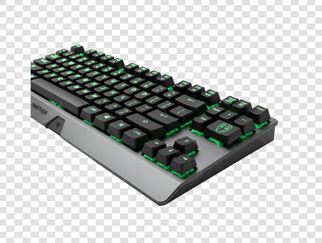 Asset Digital Teclado Gamer Preto Verde Neon PNG com fundo transparente
