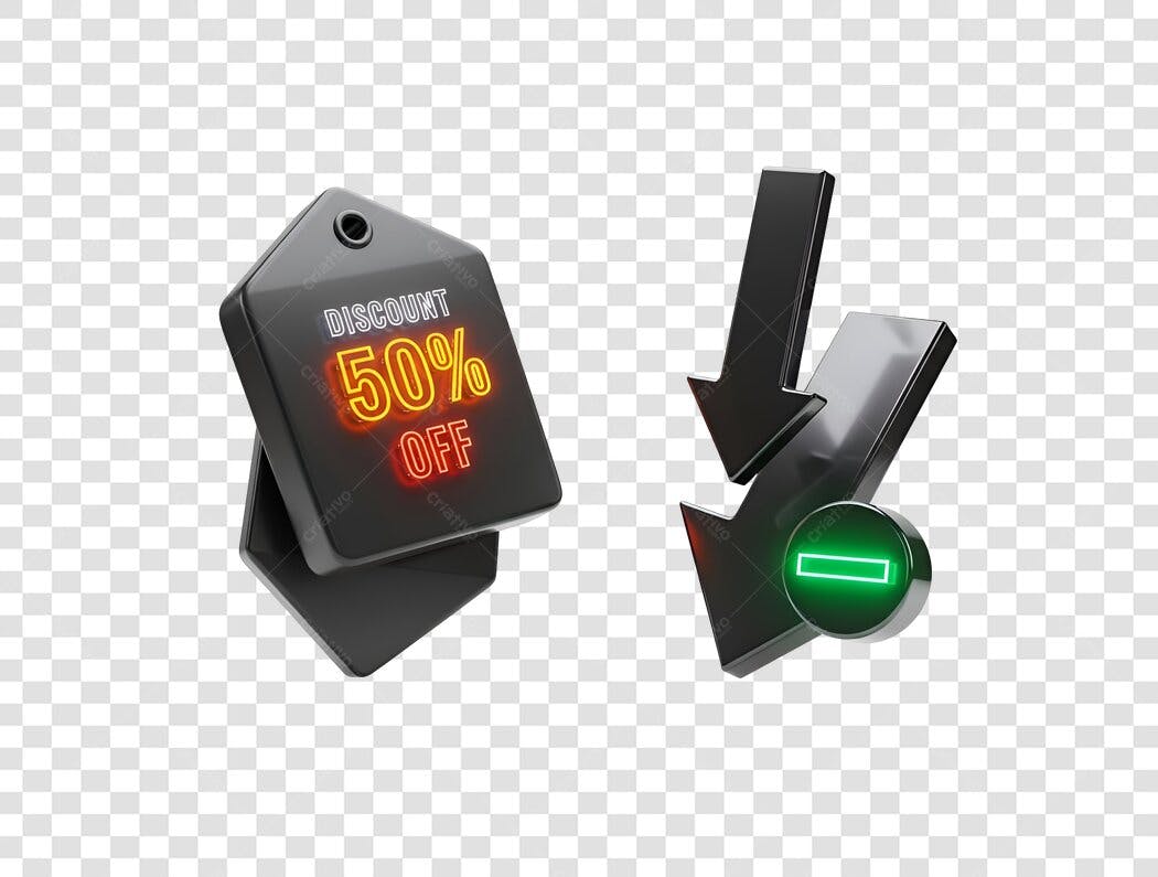 Ícone 3D Desconto 50% Off Seta para Baixo Promoção Vendas PNG com fundo transparente