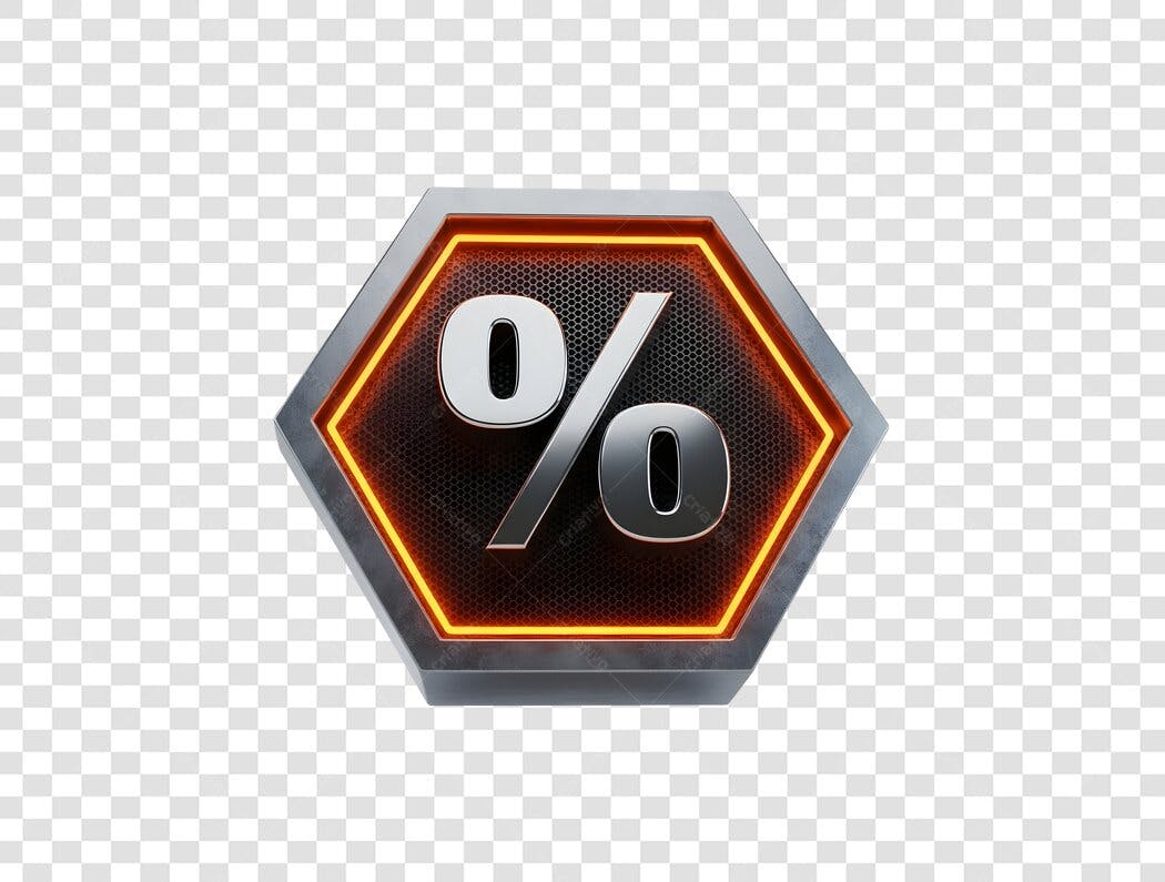 Ícone de Porcentagem Metálico Laranja Neon para Promoção PNG com fundo transparente