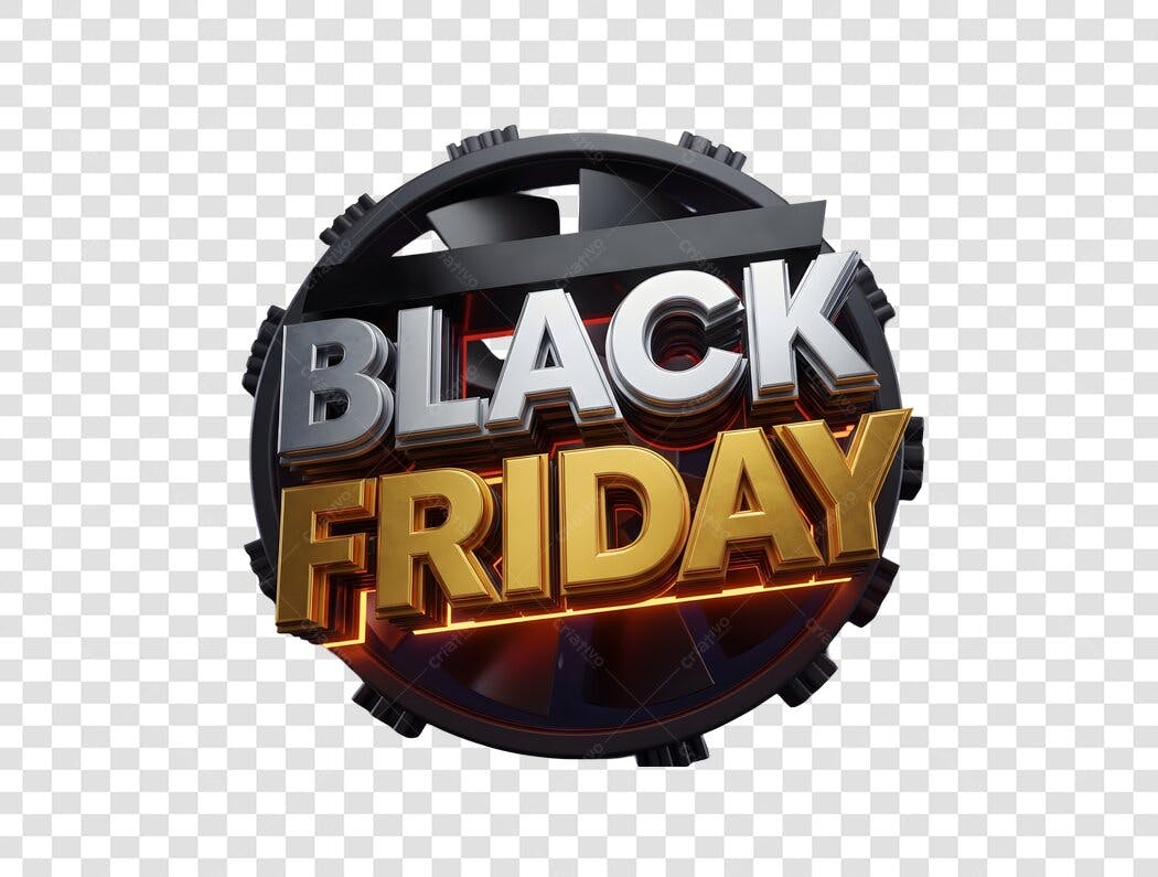 Selo Black Friday 3D Metálico Prata Dourado PNG com fundo transparente