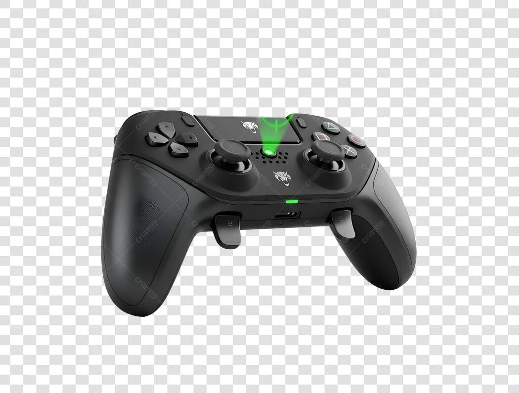 Controlador de Jogo Gamepad Preto e Verde para Gamers PNG com fundo transparente