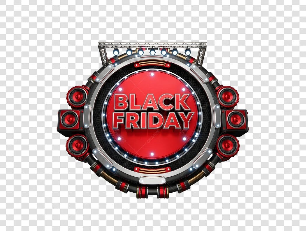 Selo Promocional Black Friday Vermelho e Preto Tecnológico PNG com fundo transparente