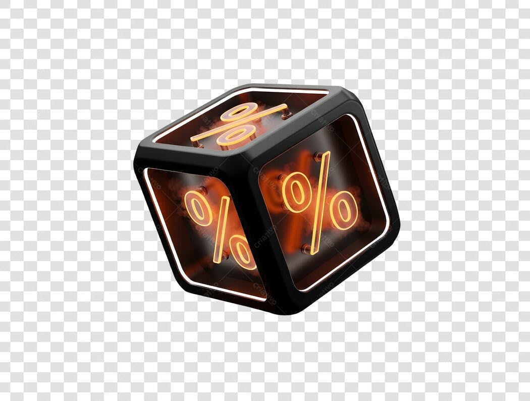 Ícone 3D Porcentagem Desconto Laranja Neon PNG com fundo transparente