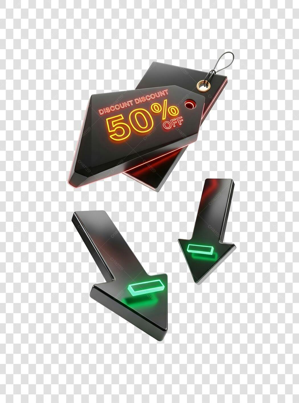 Etiqueta de Desconto 50 Por Cento e Flechas Neon PNG com fundo transparente