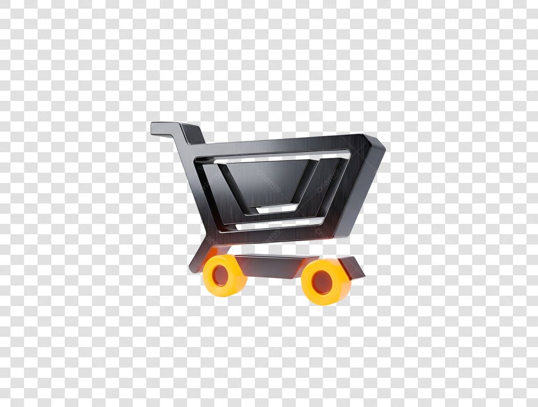 Ícone de carrinho de compras 3D metálico com rodas laranja PNG com fundo transparente