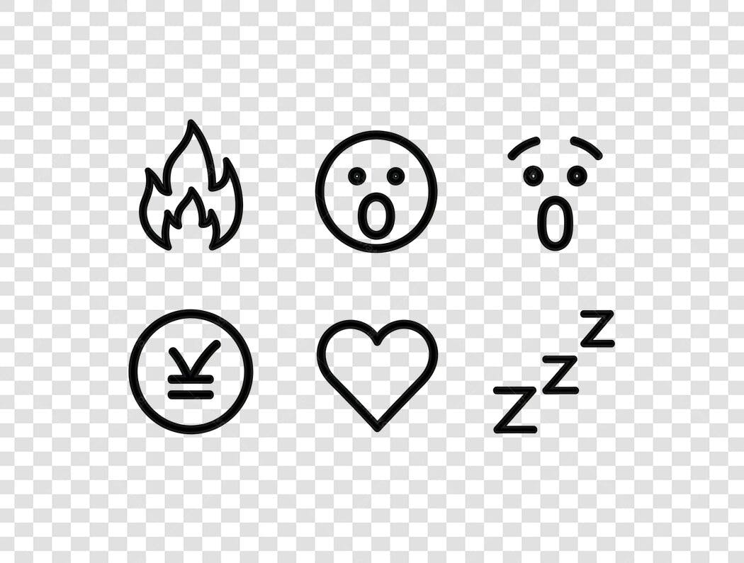 Pacote de Ícones Reações e Emojis Preto para Mídias Digitais PNG com fundo transparente