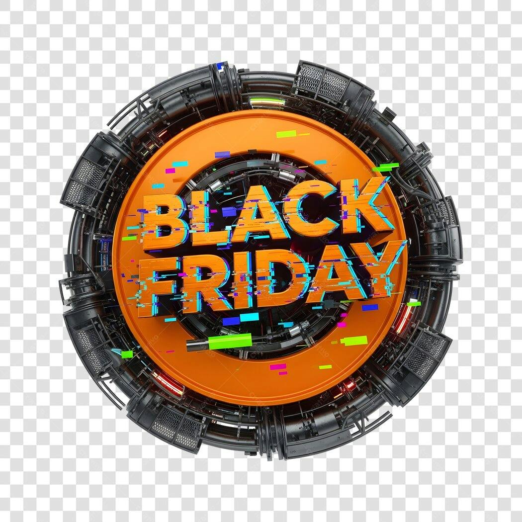 Elemento Gráfico Black Friday Glitch Digital Laranja PNG com fundo transparente