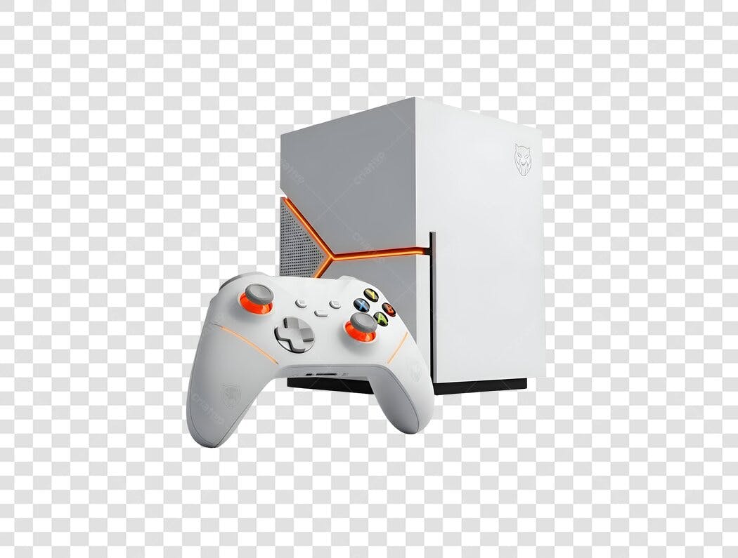 Console e Controle Gamer Branco com Laranja PNG com fundo transparente