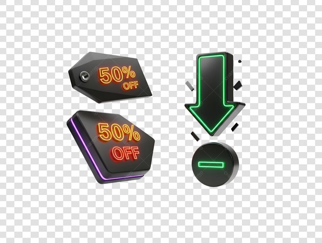 Selo Promocional Black Friday 50 OFF e Seta para Baixo PNG com fundo transparente
