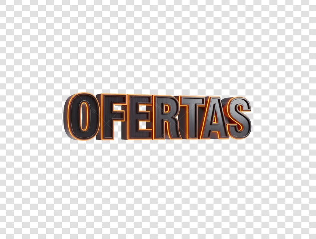 Título 3D Ofertas Promoção Laranja Preto Metálico PNG com fundo transparente