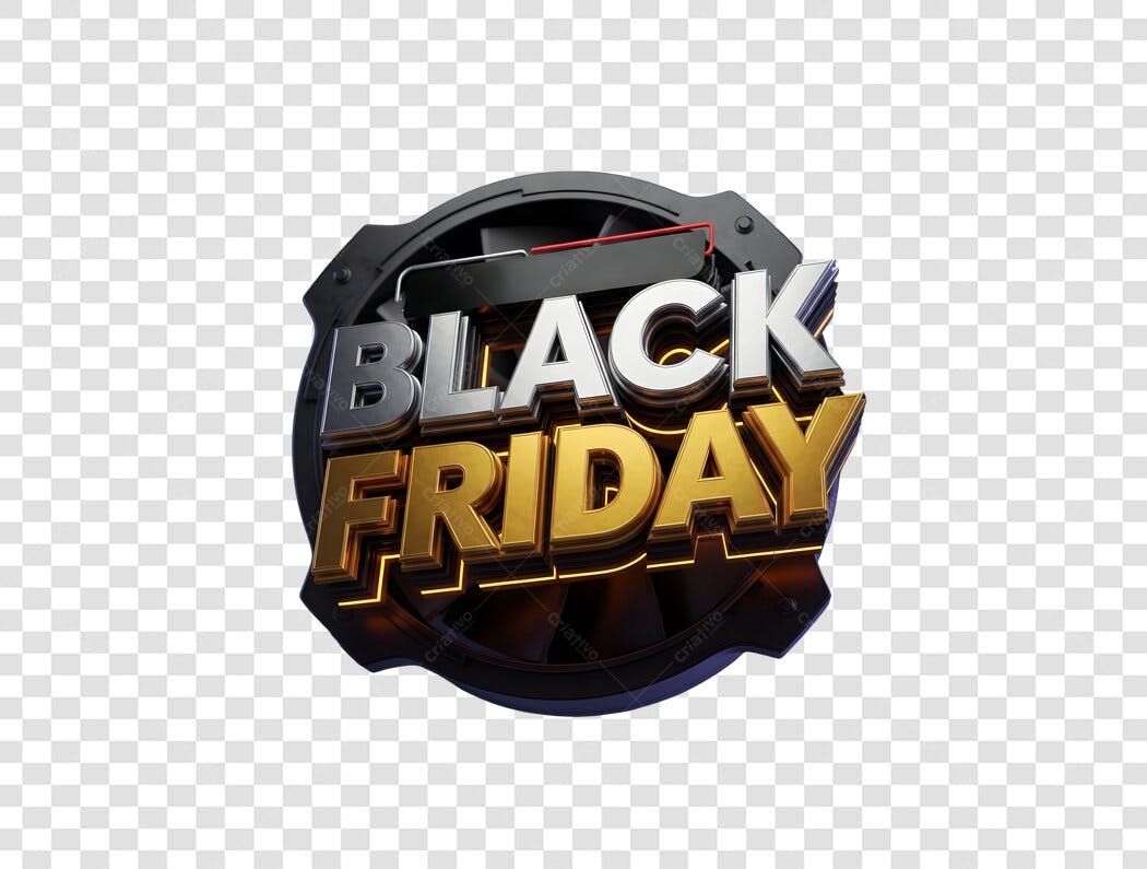 Elemento 3D Black Friday Dourado Prata para Promoção PNG com fundo transparente