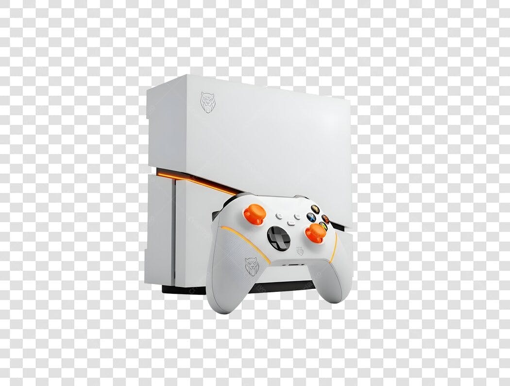 Console de Videogame Branco e Laranja com Controle Gaming PNG com fundo transparente