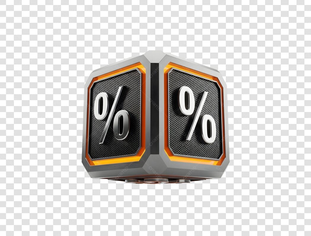 Elemento Gráfico 3D Símbolo de Porcentagem Desconto Laranja Cinza Metálico PNG com fundo transparente