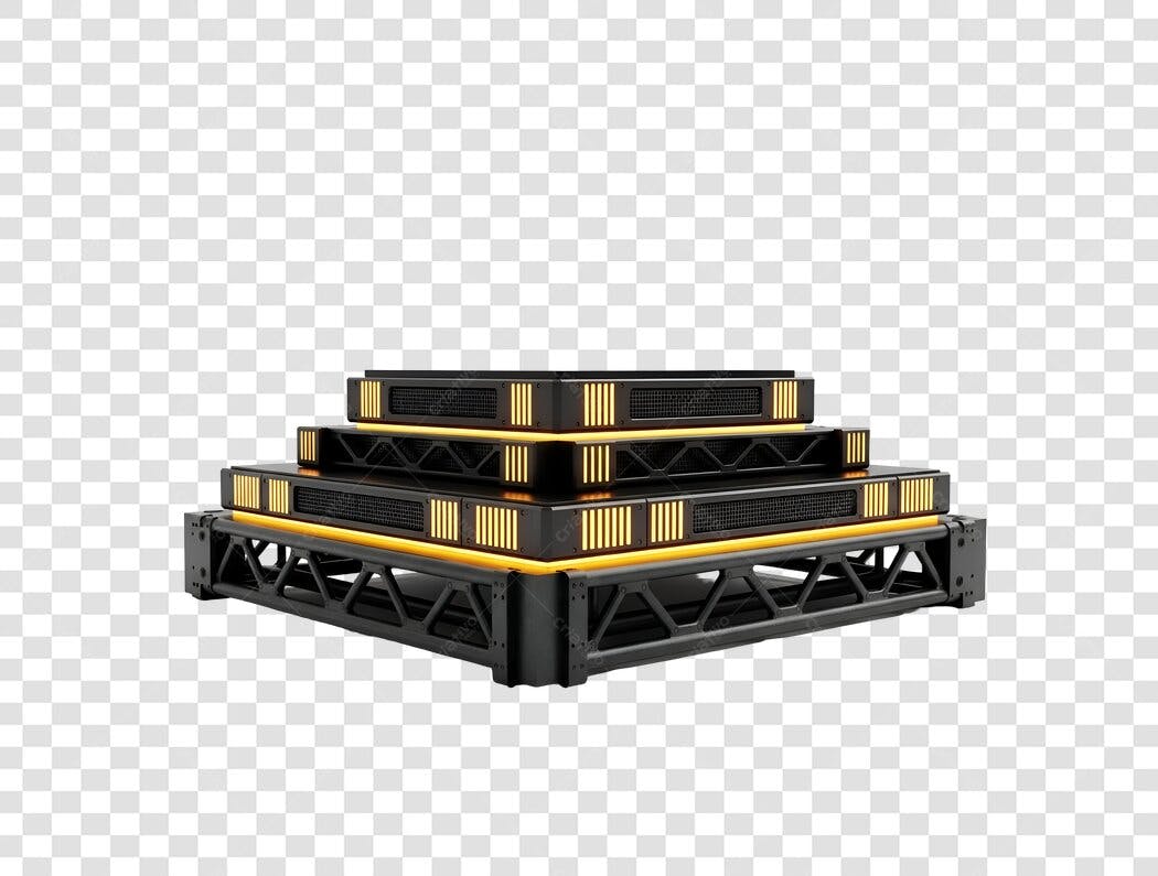 Pódio futurista preto e amarelo para produtos ou premiações PNG com fundo transparente