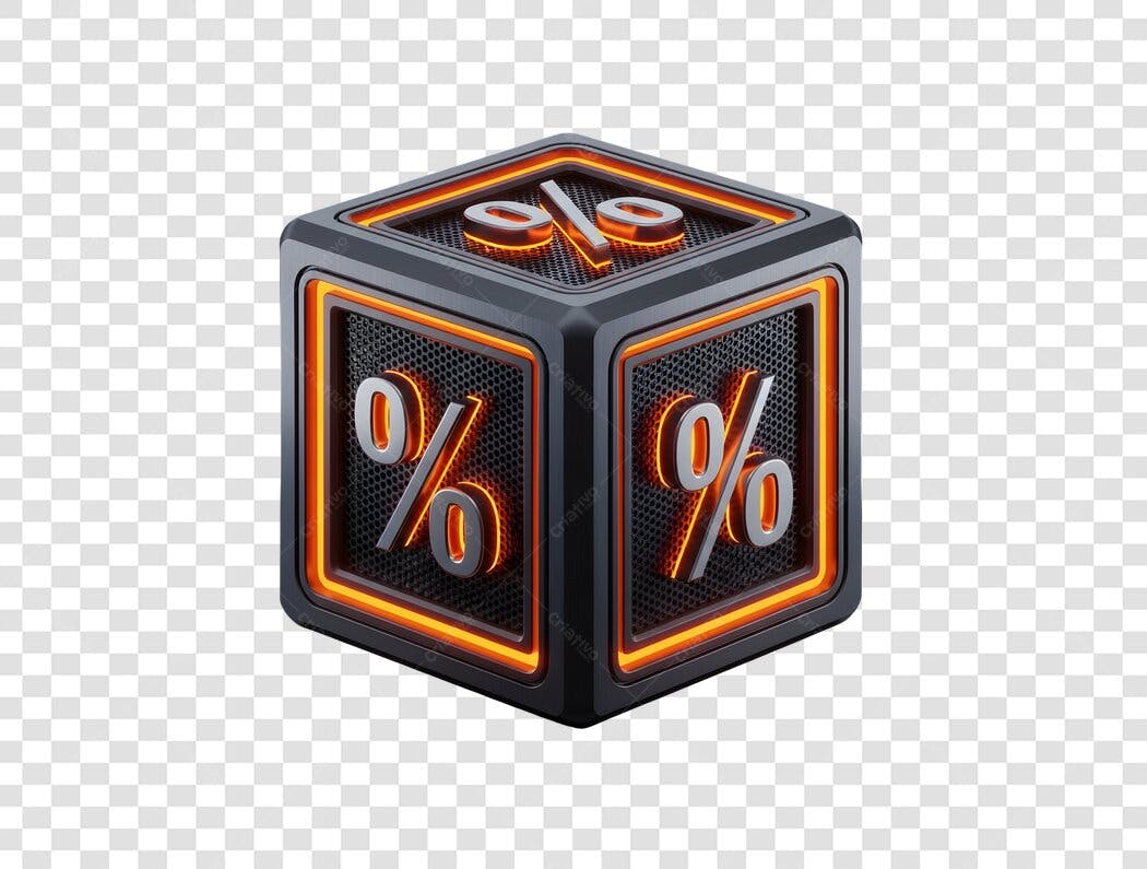 Ícone 3D Desconto Promoção Laranja Preto PNG com fundo transparente