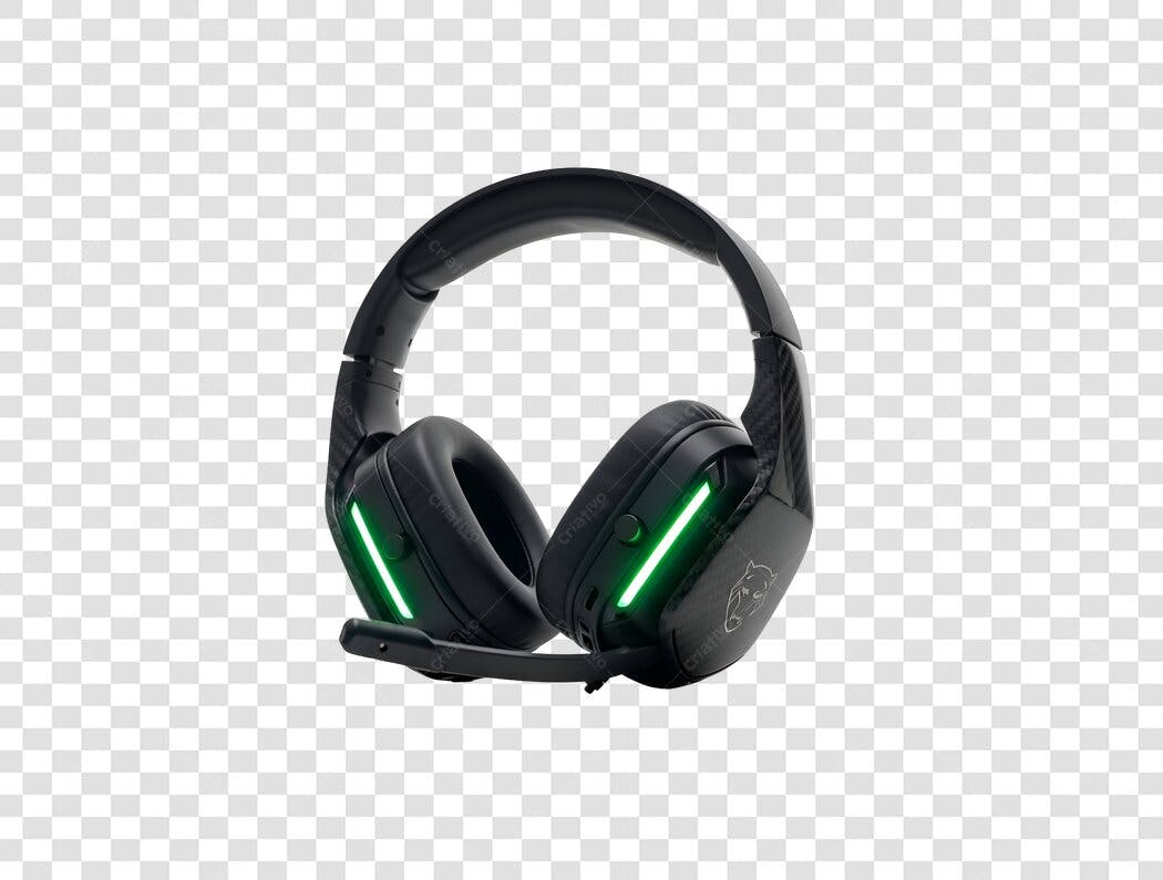 Fone de ouvido Gamer Preto com LED Verde PNG com fundo transparente