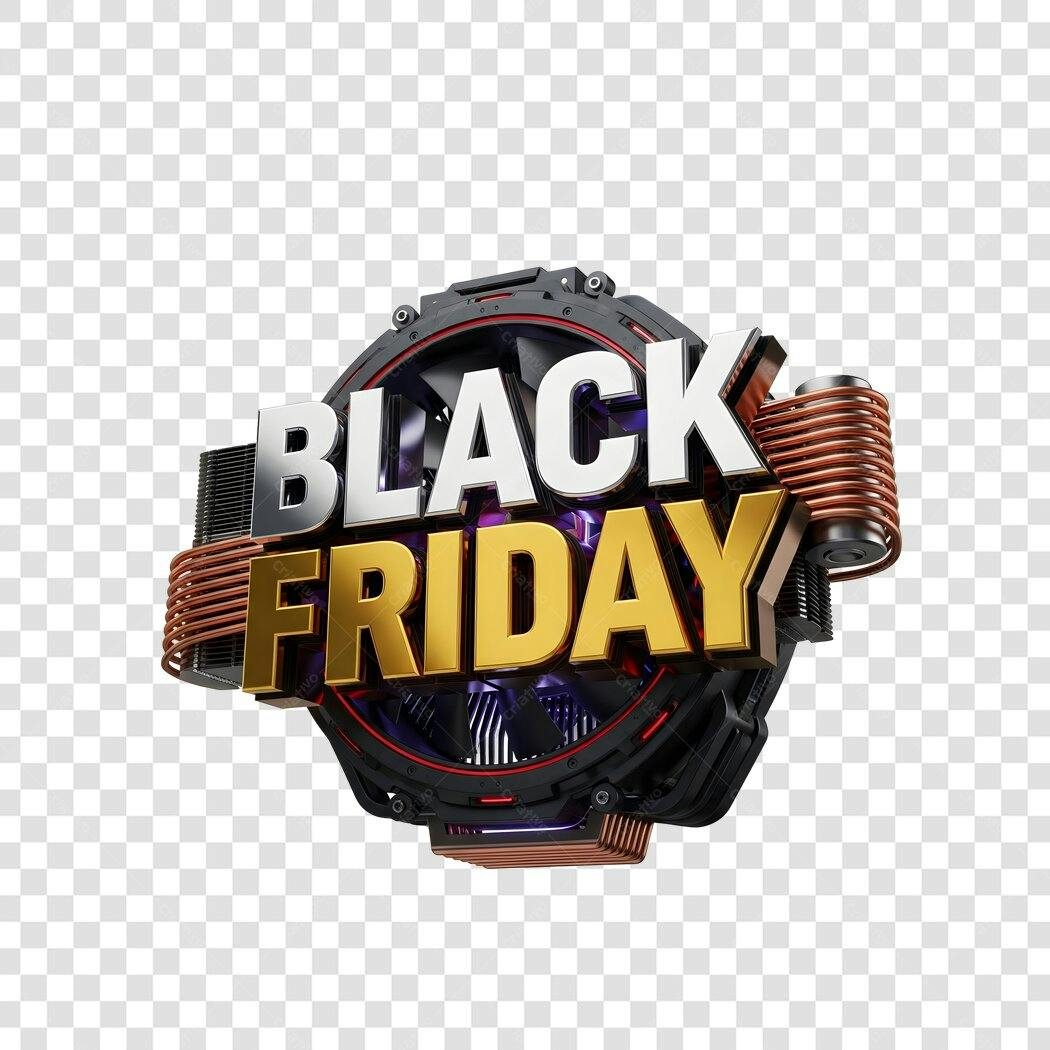 Selo 3D Black Friday 24 de Novembro Branco Dourado Preto PNG com fundo transparente