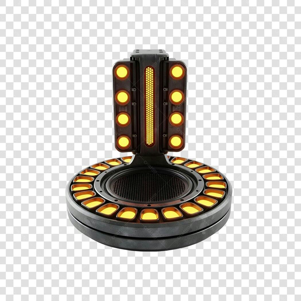 Objeto 3D Futurista com Luzes Amarelas e Laranja PNG com fundo transparente