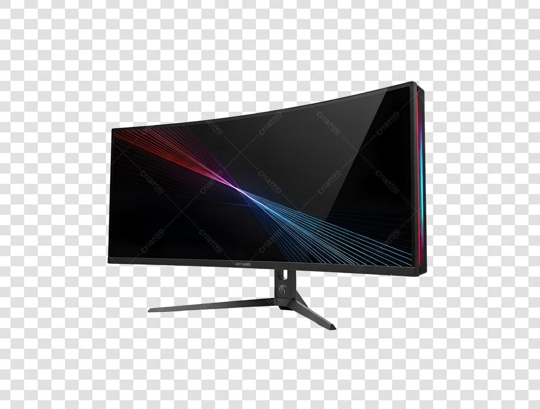 Monitor Gamer Curvo RGB moderno preto para e-commerce PNG com fundo transparente